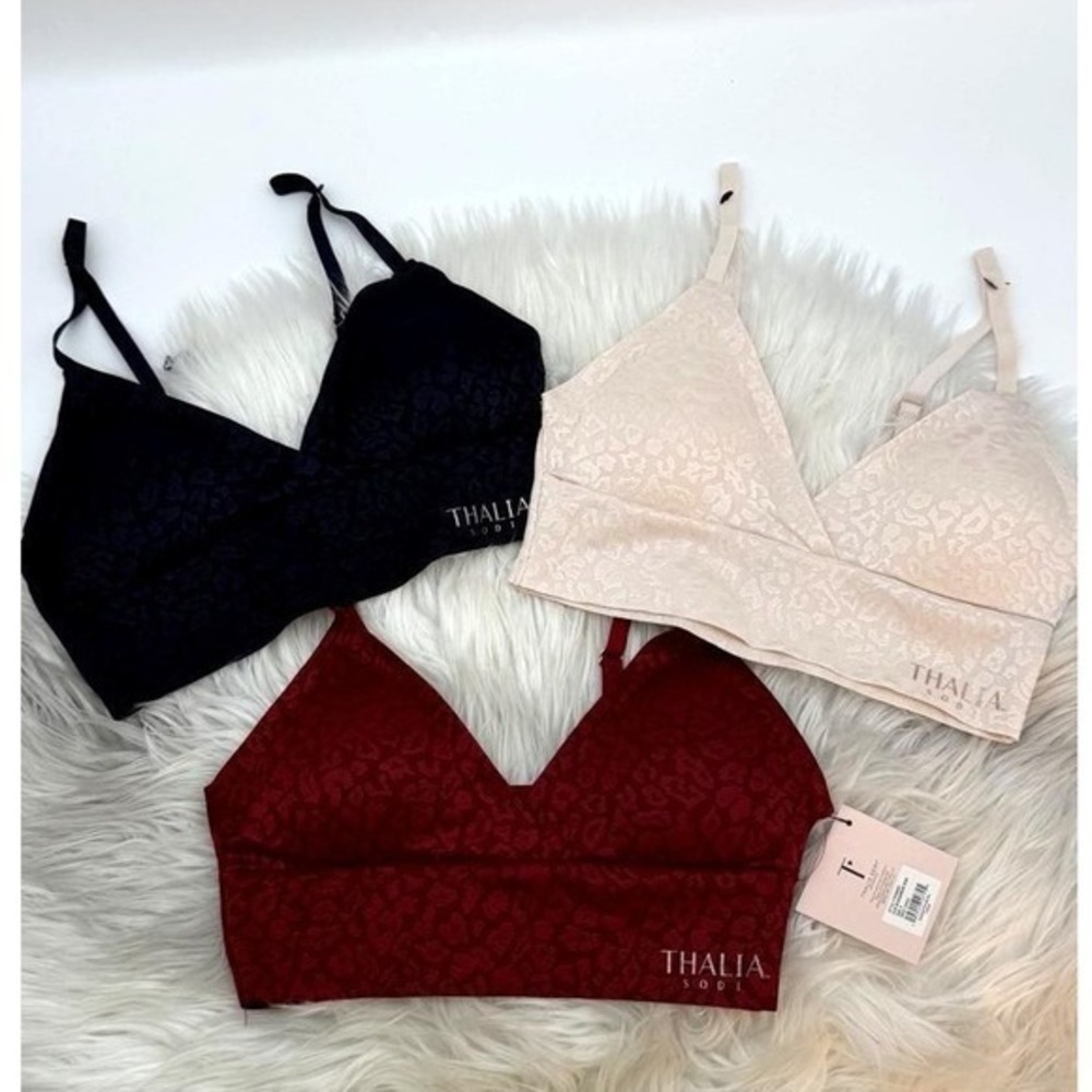 Thalia Sodi Seamless Bralette Set 3 Pack Black Red Nude Wireless Bras New Size L - Picture 4 of 9